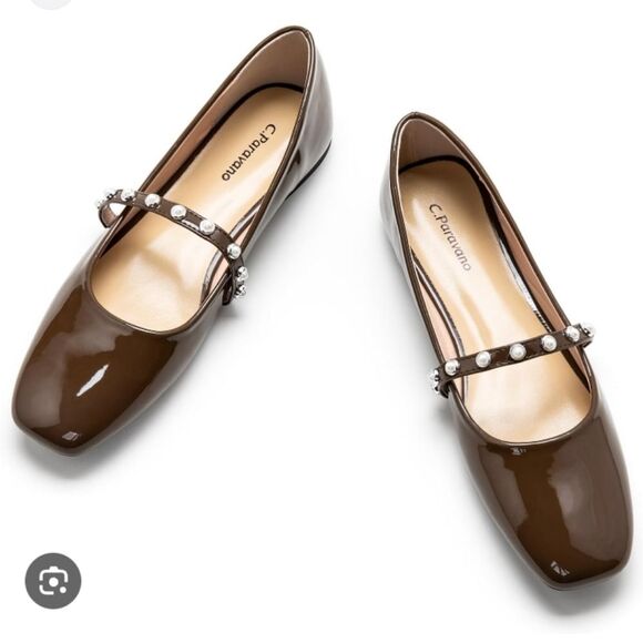 C.Paravano Chocolate Patent Leather Mary Jane Ballet Flats Size 41 (US10.5) NWOT - Picture 1 of 9